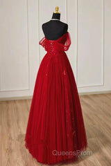 Lovely Wine Red Tulle Sweetheart Off Shoulder Evening Prom Dress, Wine Red Long Party Dress
