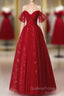 Lovely Wine Red Tulle Sweetheart Off Shoulder Evening Prom Dress, Wine Red Long Party Dress