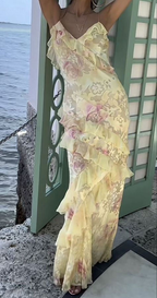 Lovely Yellow Ruffles Long Classy Prom Dress Classy Evening Dress