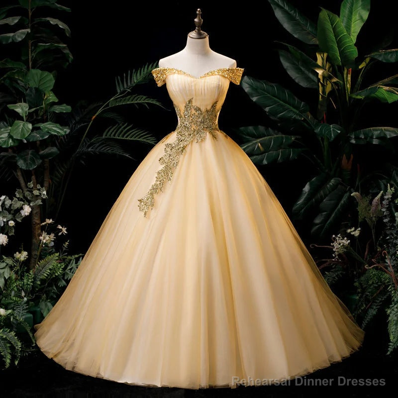 Lovey Champagne Beaded Ball Gown Sweet 16 Dress Long Prom Dresses prom dresses shops Secondary image