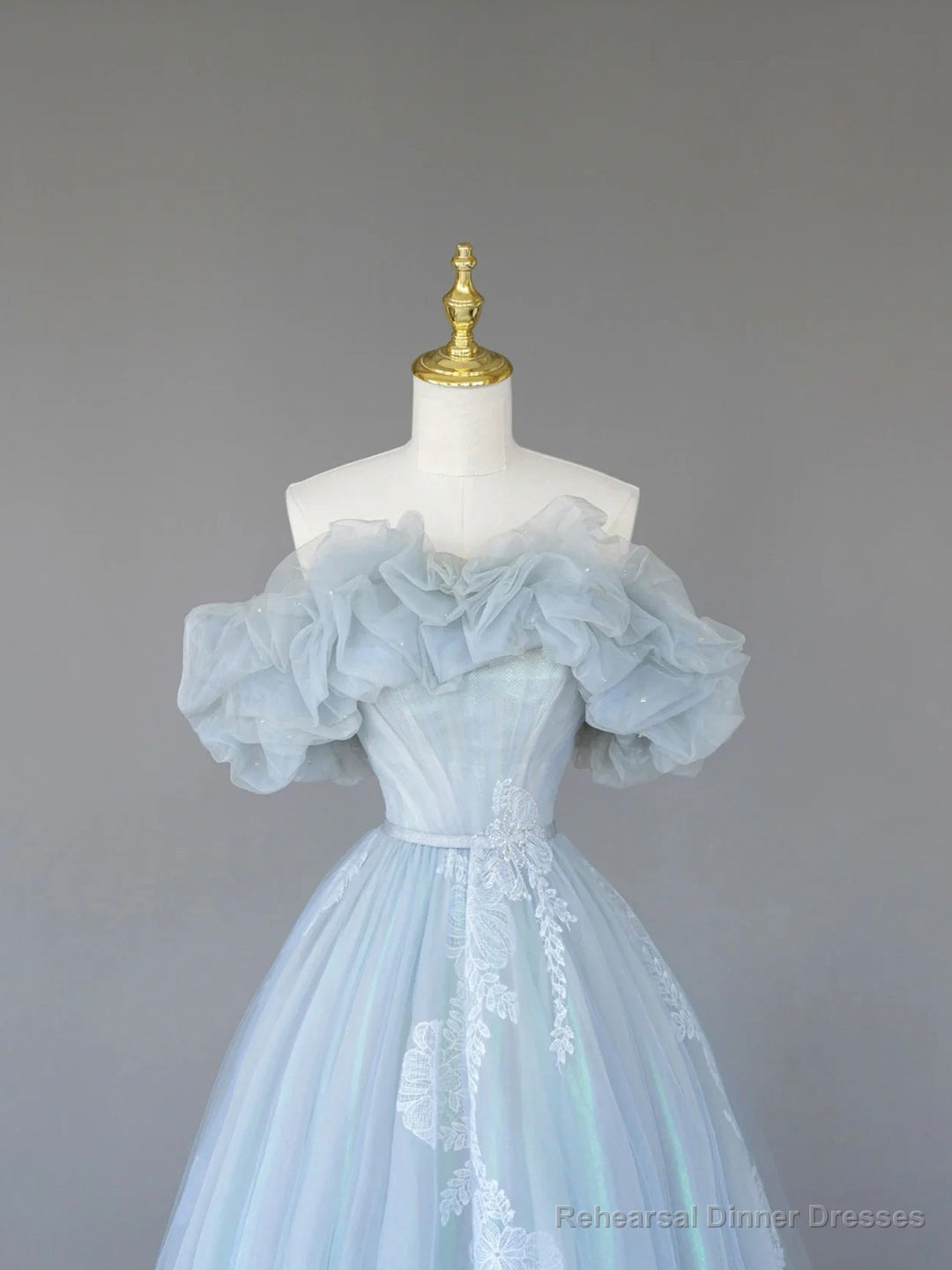 Light Blue Tulle Lace Long Prom Dress, Beautiful Off Shoulder Evening Party Dress Secondary image