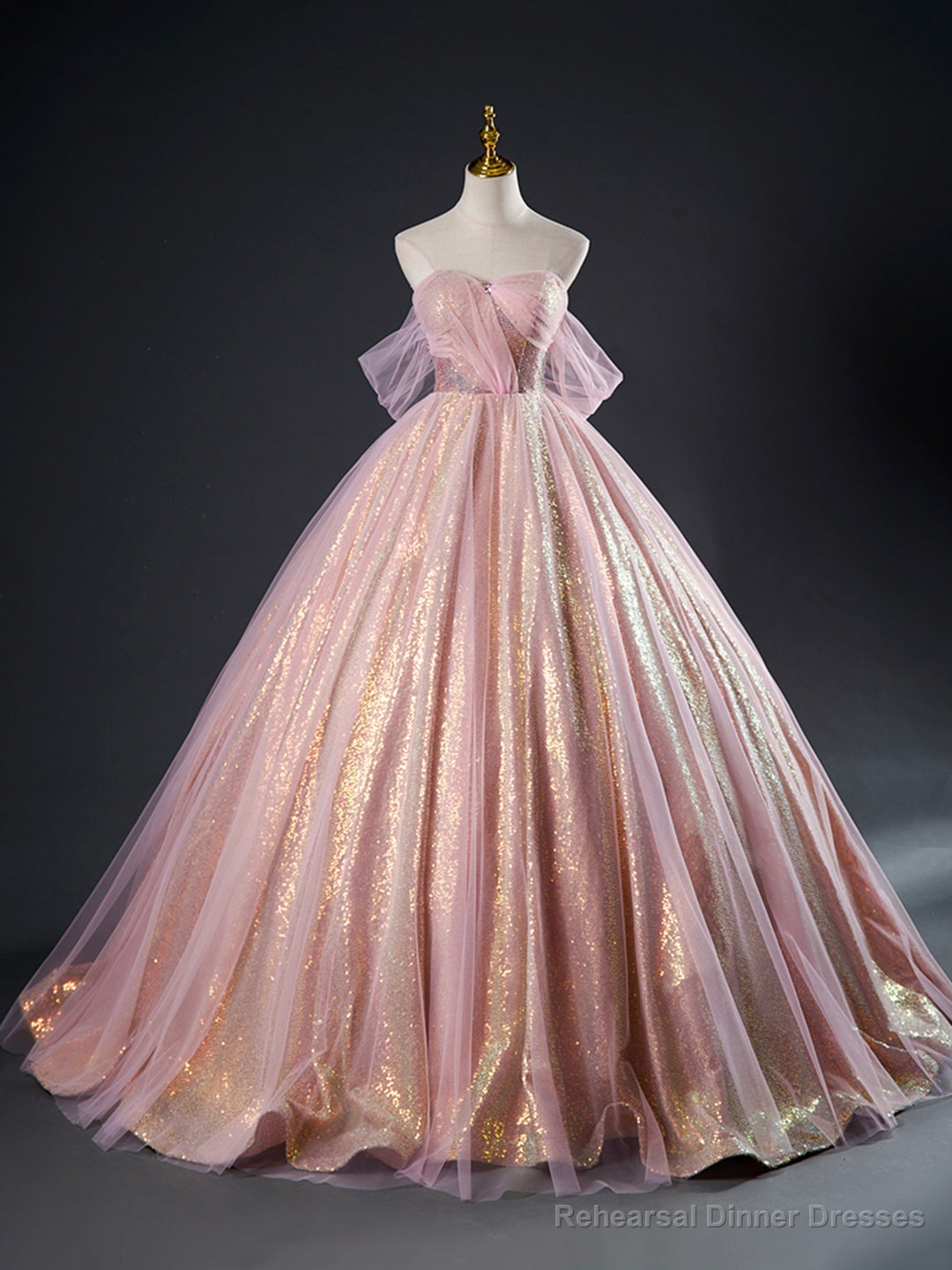Pink Tulle Sequins Long Prom Dress, Beautiful A-Line Formal Dress Sweet 16 Dress Main image