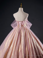 Pink Tulle Sequins Long Prom Dress, Beautiful A-Line Formal Dress Sweet 16 Dress
