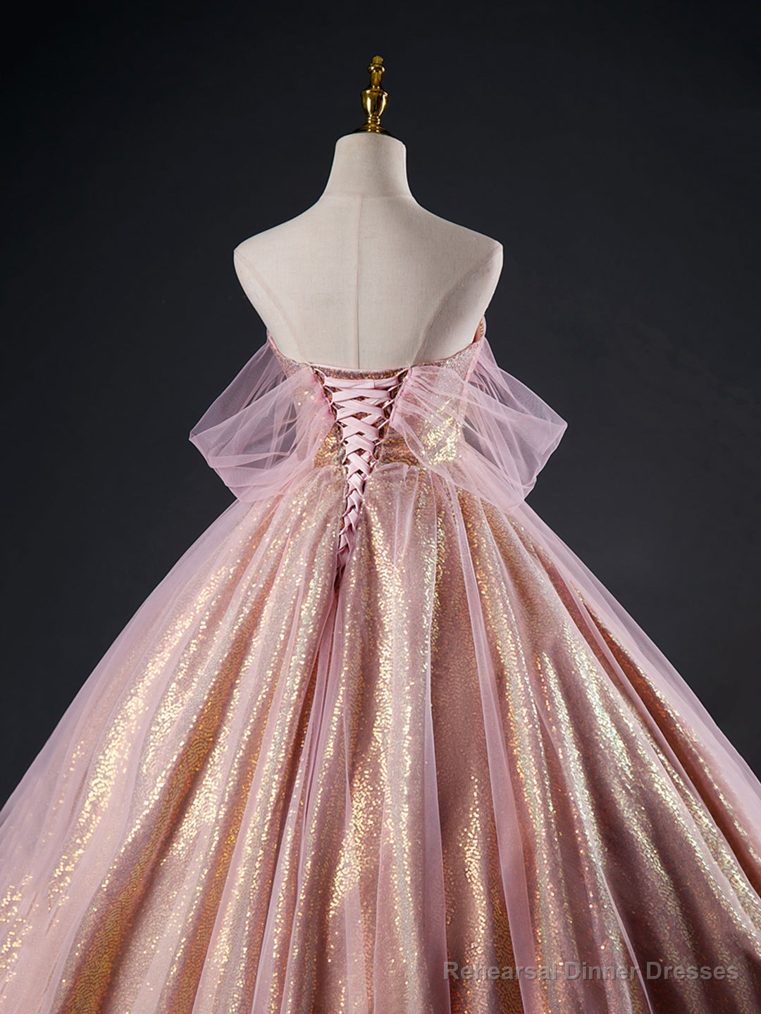 Pink Tulle Sequins Long Prom Dress, Beautiful A-Line Formal Dress Sweet 16 Dress