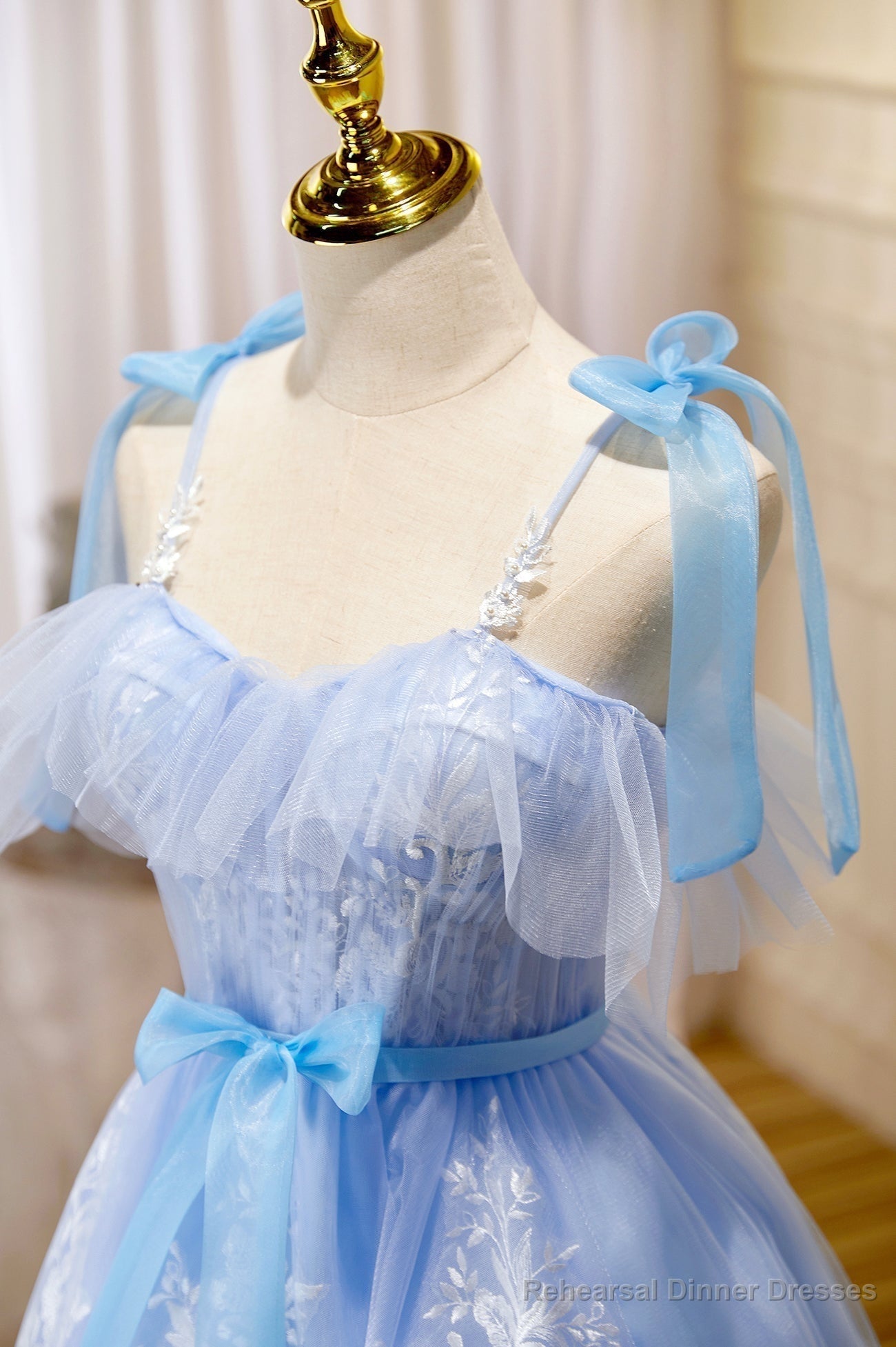 Blue Lace Knee Length Prom Dress, Lovely A-Line Homecoming Dress Secondary image