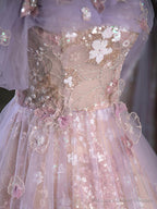 Purple A-Line Off the Shoulder Sequins Prom Dress, Lovely Tulle Corset Floor Length Evening Dress