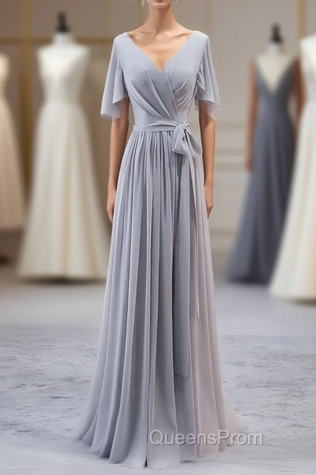 Simple V Neck Chiffon Long Evening Prom Dress, Bridesmaid Dress Main image