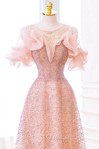 Luxurious A Line Off The Shoulder Pink Tulle Long Evening Prom Dress