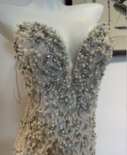 Luxurious And Elegant Sweetheart Neckline Pearl Rhinestone Lace Mermaid Long Classy Prom Dress