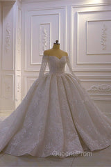 Luxurious Ball Gown Long Sleevess 3D Lace Sweetheart Long Wedding Dress