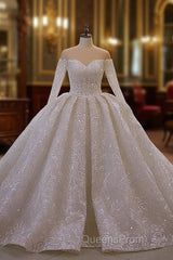 Luxurious Ball Gown Long Sleevess 3D Lace Sweetheart Long Wedding Dress