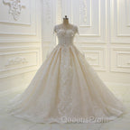 Luxurious Ball Gown Long Sleevess Lace Applqiues Beadings Wedding Dress