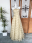 Luxurious Champagne Gold A-Line Strapless Embroidered Lace Tulle Long Classy Prom Dress