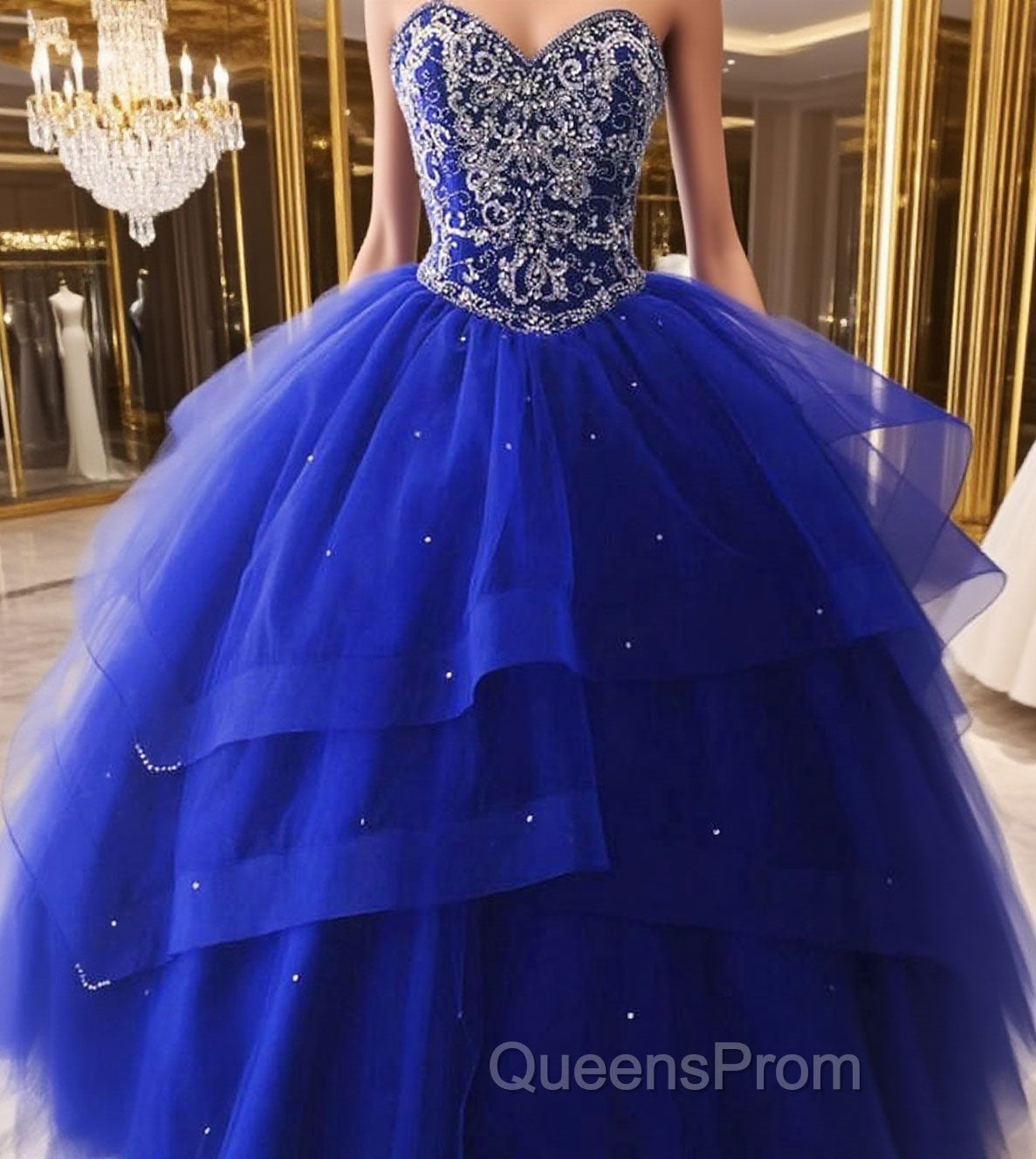 Luxurious Crystal Beaded Bodice Corset Organza Layered Quinceanera Dress Main image