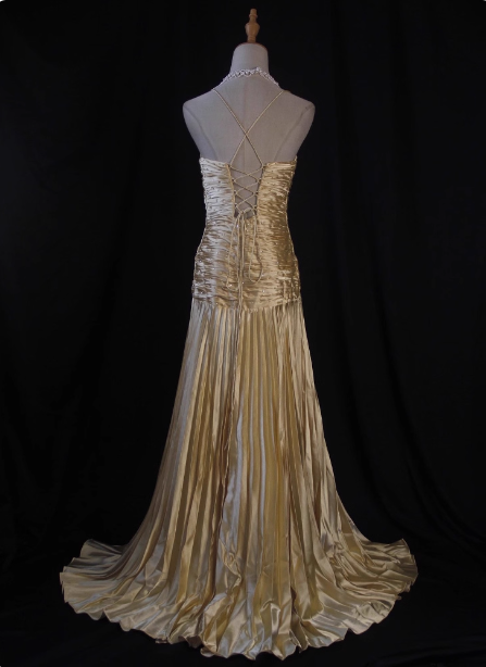 Luxurious Elegant Yellow A-Line V-Neck Spaghetti Strap Knot Ruched Satin Long Classy Prom Dress