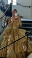 Luxurious Gold Strapless Pleated Irregular Neck Layered Classy Prom Dress Ball Gown Quinceanera Party Dress