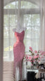 Luxurious Heavy Pink Tassel Beaded Mermaid Prom Dress
