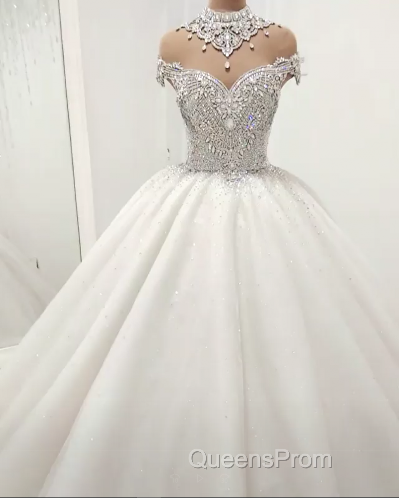 Luxurious High Neck Crystal Beading Ball Gown Wedding Dress Secondary image