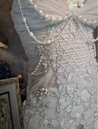 Luxurious Ivory Mermaid Thin Strap Pearl Ruffled Satin Long Classy Prom Dress