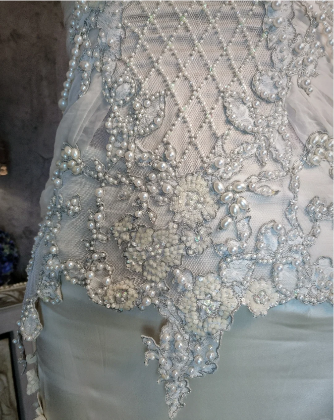 Luxurious Ivory Mermaid Thin Strap Pearl Ruffled Satin Long Classy Prom Dress