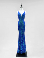 Luxurious Royal Blue Mermaid V-Neck Sequined Long Classy Prom Dress