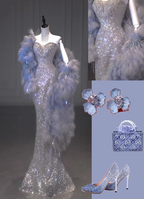 Luxurious Shiny Silver Mermaid Sweetheart Neck Sequin Long Classy Prom Dress
