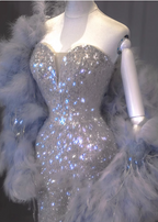 Luxurious Shiny Silver Mermaid Sweetheart Neck Sequin Long Classy Prom Dress
