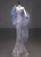 Luxurious Shiny Silver Mermaid Sweetheart Neck Sequin Long Classy Prom Dress