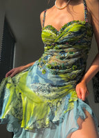 Luxurious Spaghetti Straps Beaded Sequin Ruffles Chiffon Classy Evening Dress Outfits