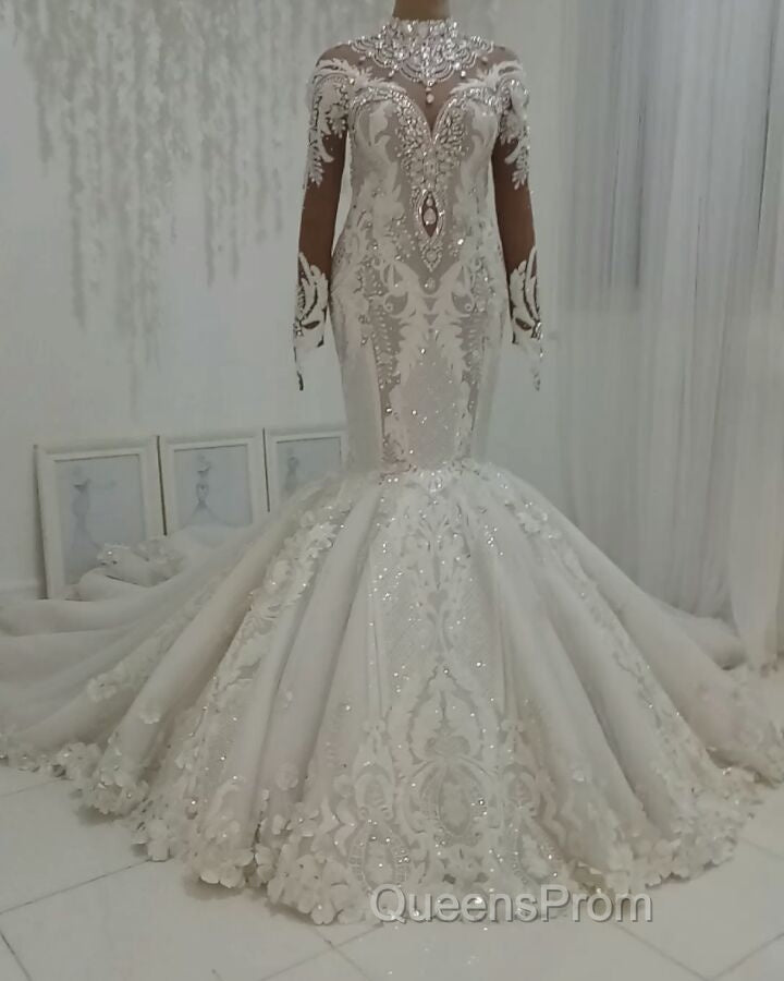 Luxurious Sparkle Beaded High neck Fit and Flare Mermaid Wedding Dress Secondary image
