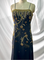 Luxurious Vintage Black Thin Strap Gold Beaded Embroidery Chiffon Long Classy Prom Dress
