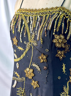 Luxurious Vintage Black Thin Strap Gold Beaded Embroidery Chiffon Long Classy Prom Dress