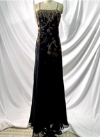 Luxurious Vintage Black Thin Strap Gold Beaded Embroidery Chiffon Long Classy Prom Dress