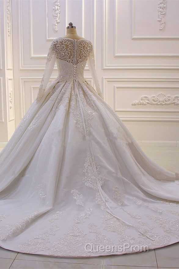Luxurious White Long Sleevess Appliques Beadings Wedding Dress Secondary image