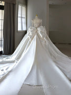 Luxury Ball Gown Sweetheart Neckline Long Sleeves Sequin White Wedding Dress Brides Dress