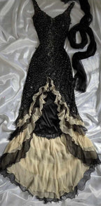 Luxury Beaded Mermaid Classy Prom Dress, V-Neck Ruffle Party Dress