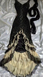 Luxury Beaded Mermaid Classy Prom Dress, V-Neck Ruffle Party Dress