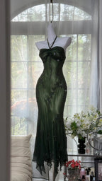 Luxury Dark Green Mermaid Bead Embroidered Chiffon Long Classy Prom Dress