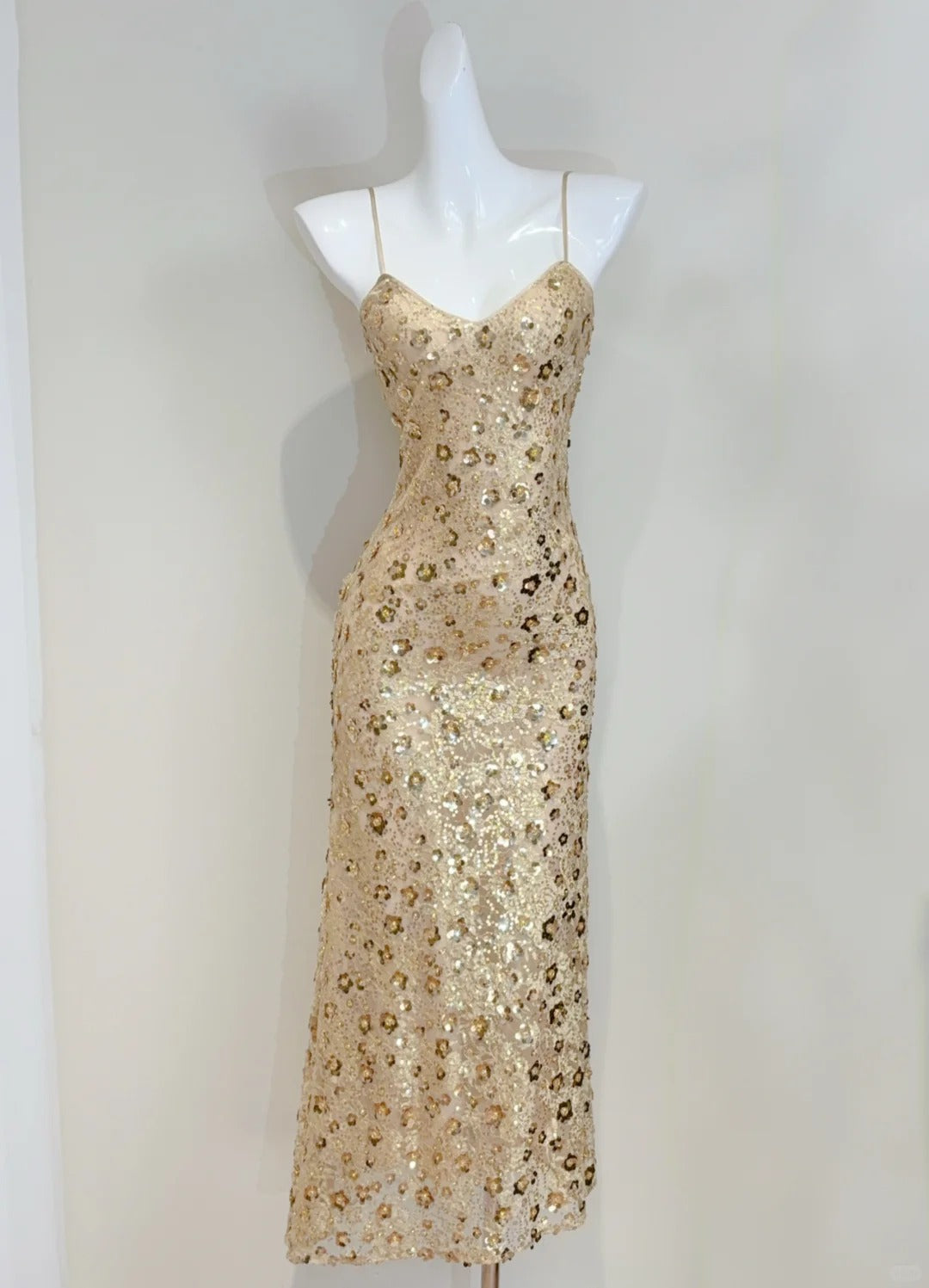 Luxury Gold Mermaid Strapless V-Neck Sequined Long Classy Prom Dress