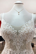 Luxury Long A-line V-neck Tulle Open Back Lace Wedding Dress