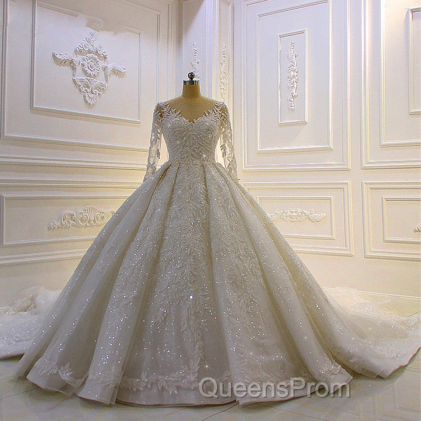 Luxury Long Ball Gown Lace Appliques Wedding Dress with Sleeves Secondary image