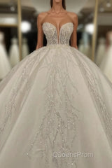 Luxury Long Ball Gown Sweetheart Glitter Wedding Dress