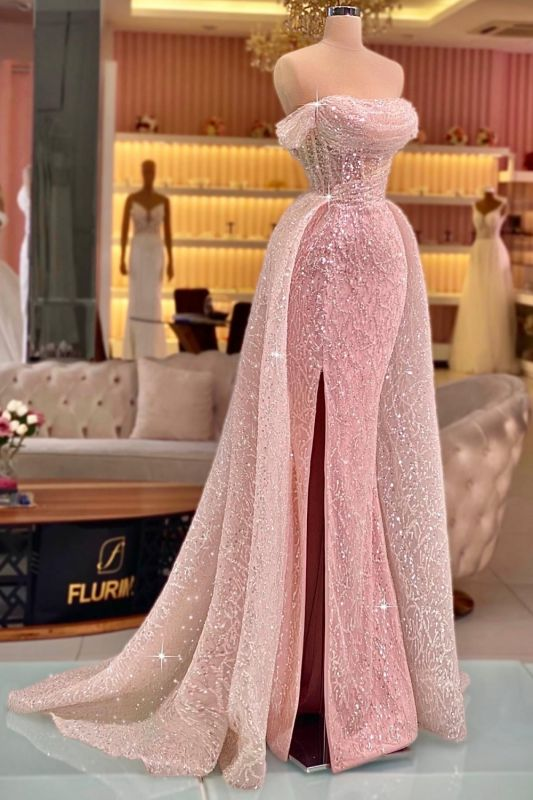 Luxury Mermaid Pink Floor Length Sleeveless Sequin Classy Prom Dress