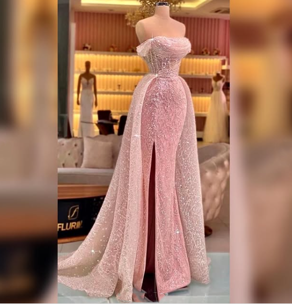 Luxury Mermaid Pink Floor Length Sleeveless Sequin Classy Prom Dress