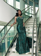 Luxury One Shoulder Satin Beaded Classy Evening Dress Emerald Green Mermaid Classy Prom Dress