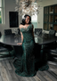 Luxury One Shoulder Satin Beaded Classy Evening Dress Emerald Green Mermaid Classy Prom Dress