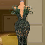 Luxury See Through Beaded Classy Prom Dress, Bodycon Sexy Classy Prom Classy Evening Dress