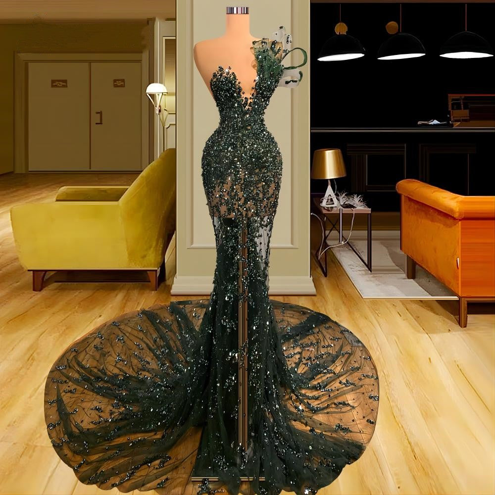 Luxury See Through Beaded Classy Prom Dress, Bodycon Sexy Classy Prom Classy Evening Dress Main image