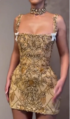 Luxury Sheath Square Neck Gold Short Classy Grade Homecoming Dress Gold Cocktail Dress