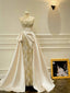 Luxury Slim-Fit Strapless Lace Satin Train Classy Prom Dress Wedding Dress
